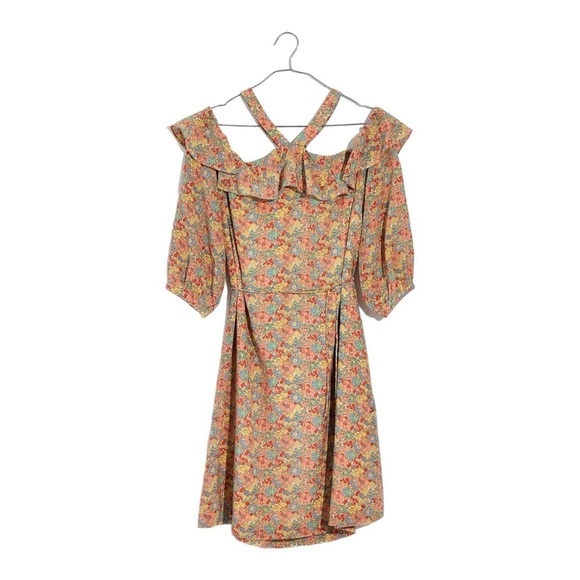 MADEWELL Pink Multi Floral Silk Off the Shoulder Mini Dress Size 6 - Picture 6 of 10